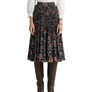 Ralph Lauren LRL Ascot-Print Pleated Georgette Midi Skirt Women's 6 Green Floral